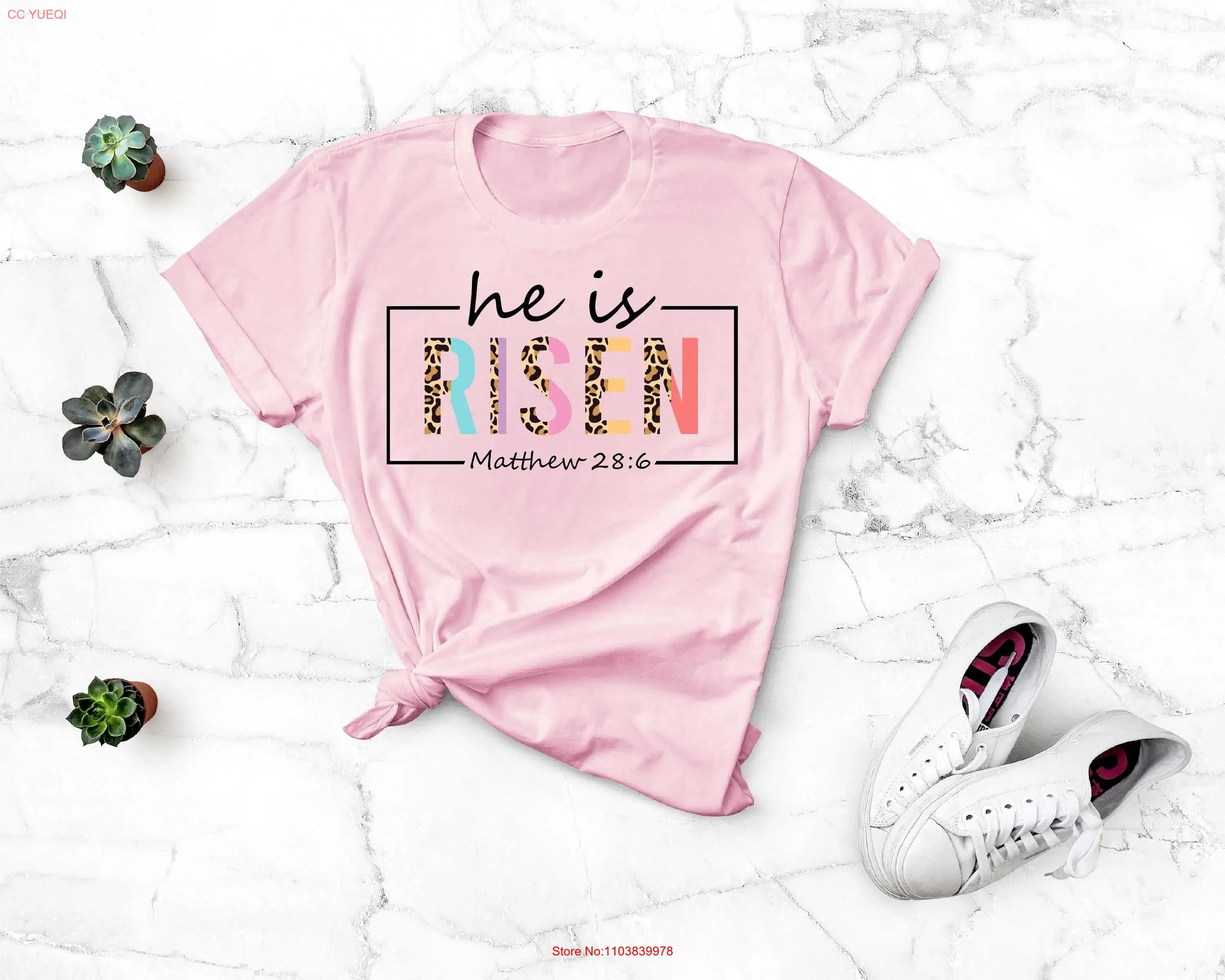 Christian T Shirt Risen He Is Jesus Bible Religious Faith Forgiven For Her long or short sleeves