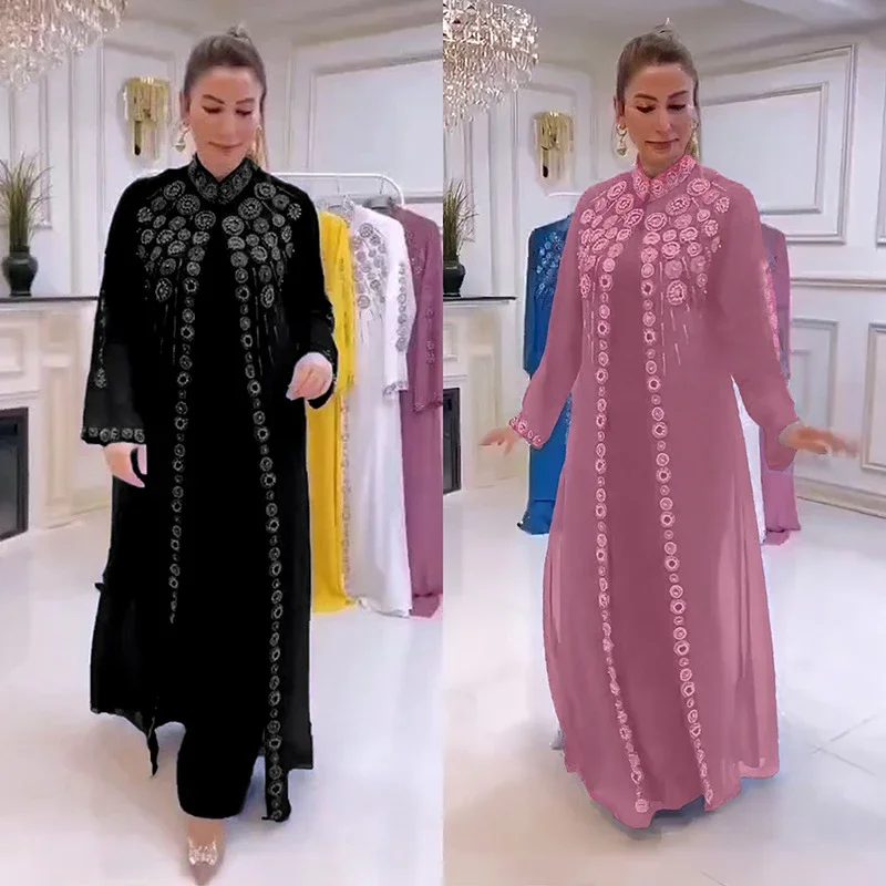 Абая для женщин, роскошное шифоновое платье Boubou с воротником-стойкой, мусульманское модное платье, кафтан, марокаин, свадебная вечеринка, Femme