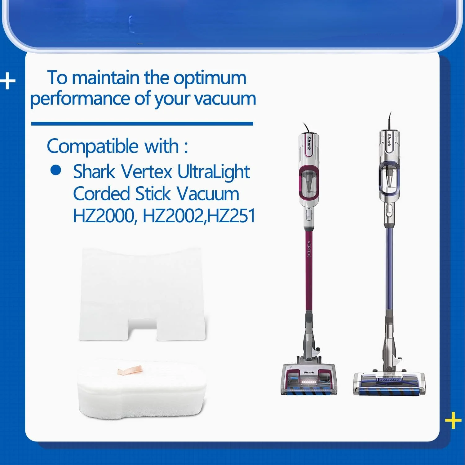 Filter  for   UltraLight DuoClean PowerFins Corded Stick Vacuum HZ2000, HZ2002, HZ251 Part XFFKHZ2000, XPMFHZ2000,5 Foam and Fel (art.: 3920ca5906ed1) - 3920ca5906ed1