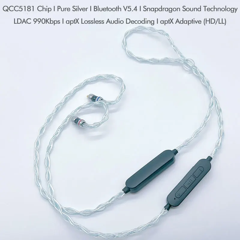 QCC5181 LDAC Bluetooth чистый серебристый кабель w Mic aptX голос 32 кГц CVC10.0 плоский 2 контакта для 7 Гц Legato IEMs внутриканальные HiFi проводные наушники
