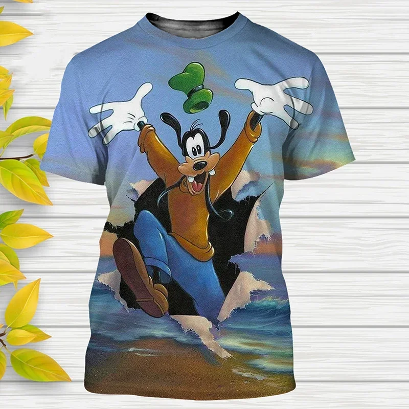 Новинка 2025 года, футболки с 3d принтом Disney Goofy Pattern, уличная одежда с героями мультфильмов, мужские и женские футболки, топы с круглым воротником, повседневная модная футболка