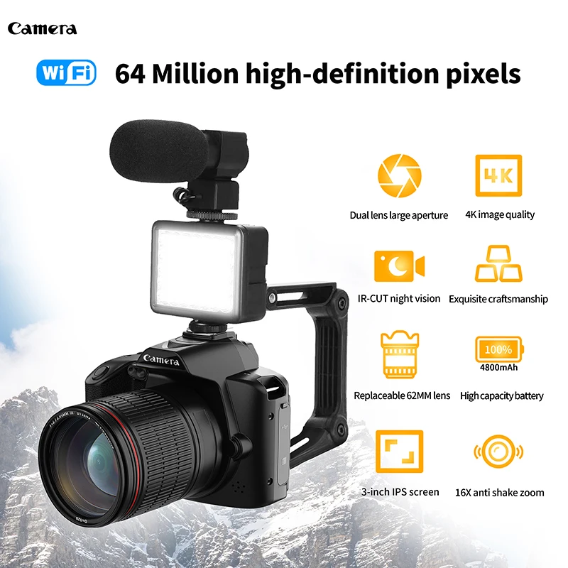 Фото Новый продукт D5 4K двойная камера высокого разрешения 64 миллиона пикселей Wi-Fi DSLR камера красота Цифровая камера ночного видения №2