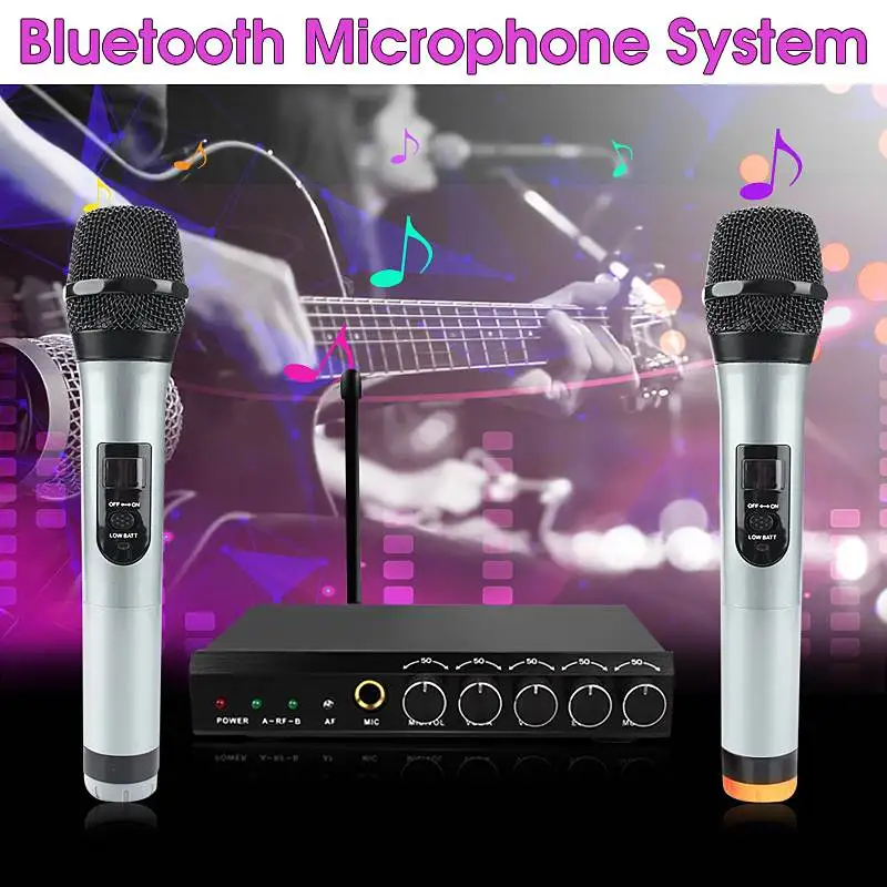 Фото Bluetooth-микрофон, беспроводная система, УКВ, два канала, ручные микрофонные системы, портативные, для пения, фотография дома, KTV №1