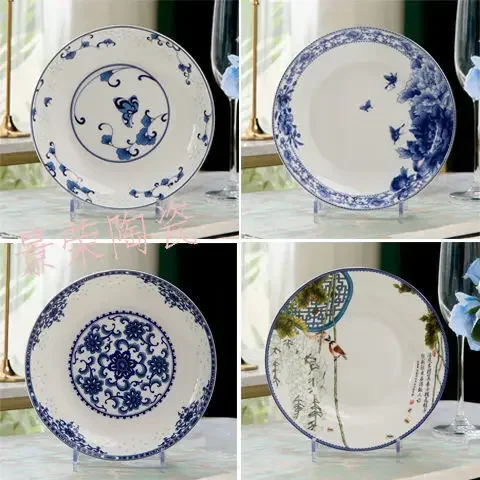 Assiettes с фарфорином для д's de 8, вагины с порлатиновым синим и blanche, plat de riz chinois, assiette à dîner