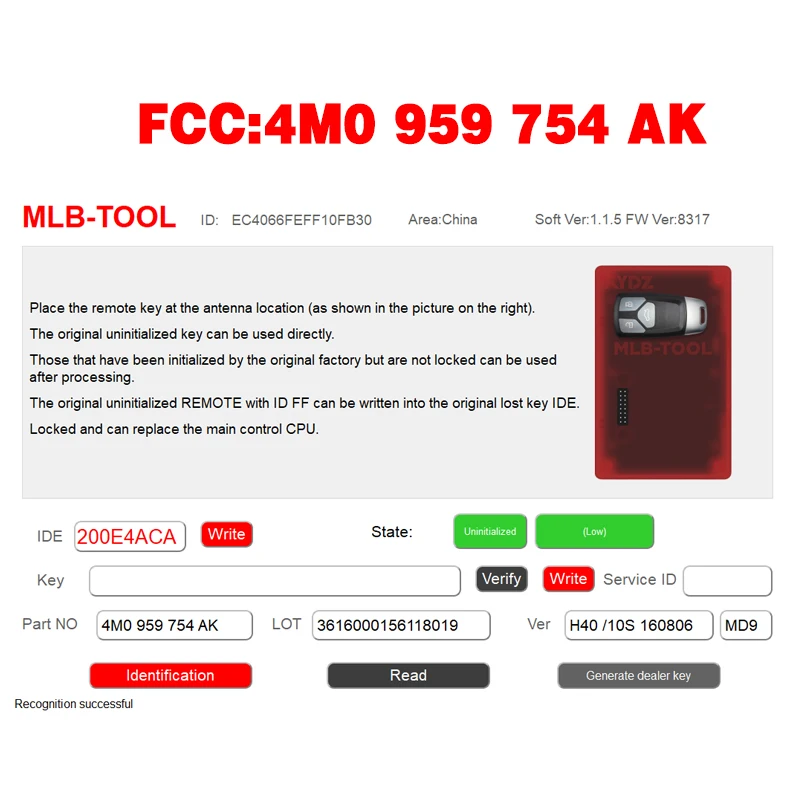 Фото CN008054 OEM MLB H40 низкий пульт дистанционного управления FCC 4M0 959 754 AK 433 МГц 5M чип подходит для Q7 до 2020 4 кнопок подходит для VVDI & KYDZ №2