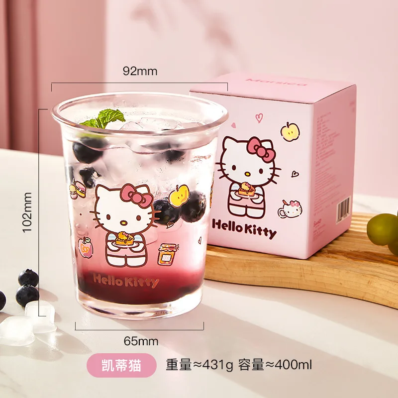 Фото 400 мл Sanrios аниме Cinnamoroll Hello Kitty Kuromi Kawaii стеклянная чашка бытовой кофе завтрак сок портативная офисная кружка подарки №5