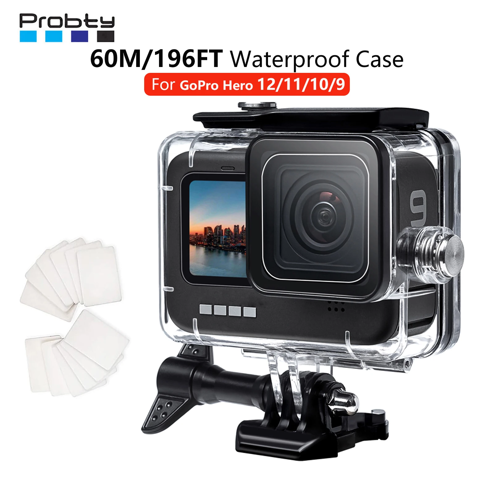 Водонепроницаемый чехол для Go Pro Hero 12/11/10/9 черный, 60 м/196 футов защитный корпус для подводного дайвинга Shell Hero 12/11/10/9 черный