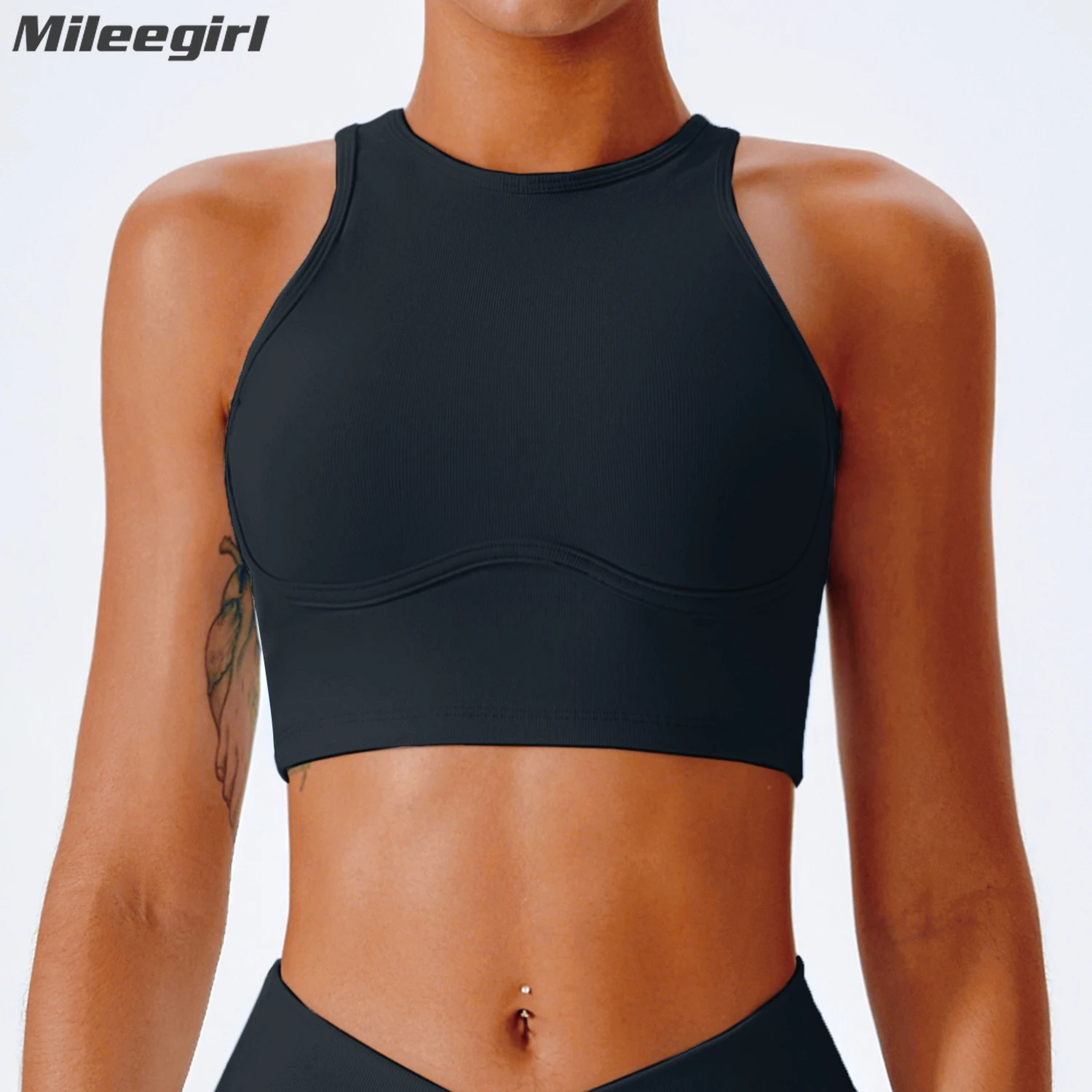 Mileegirl бесшовный ребристый женский бюстгальтер для йоги Racer с открытой спиной спортивные укороченные топы с высокой поддержкой противоударный топ для тренажерного зала и фитнеса жилет для тренировок