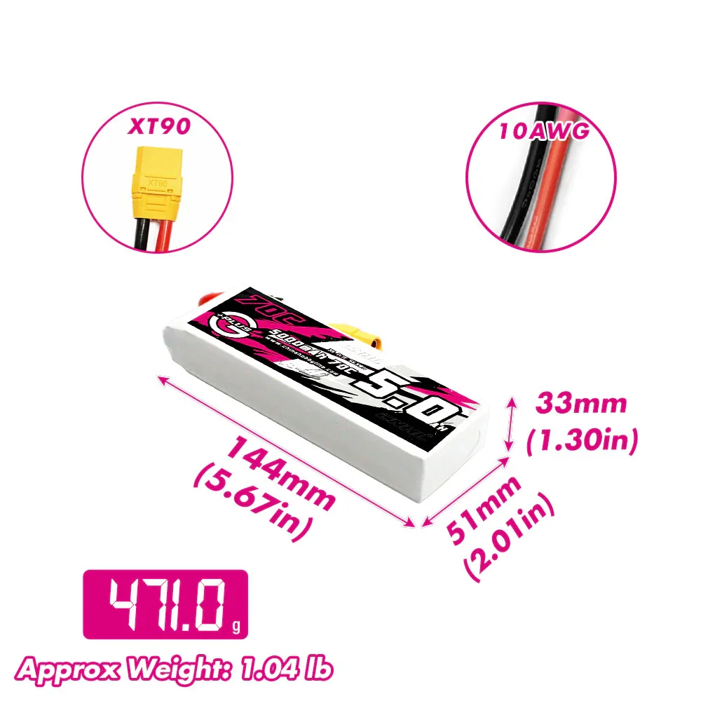 Фото CNHL 5000 мАч Lipo аккумулятор 3S 4S 6S 11,1 В 14,8 В 22,2 В 70C с разъемом XT90 для радиоуправляемой лодки, самолета, вертолета, автомобиля, квадрокоптера Speedrun №2