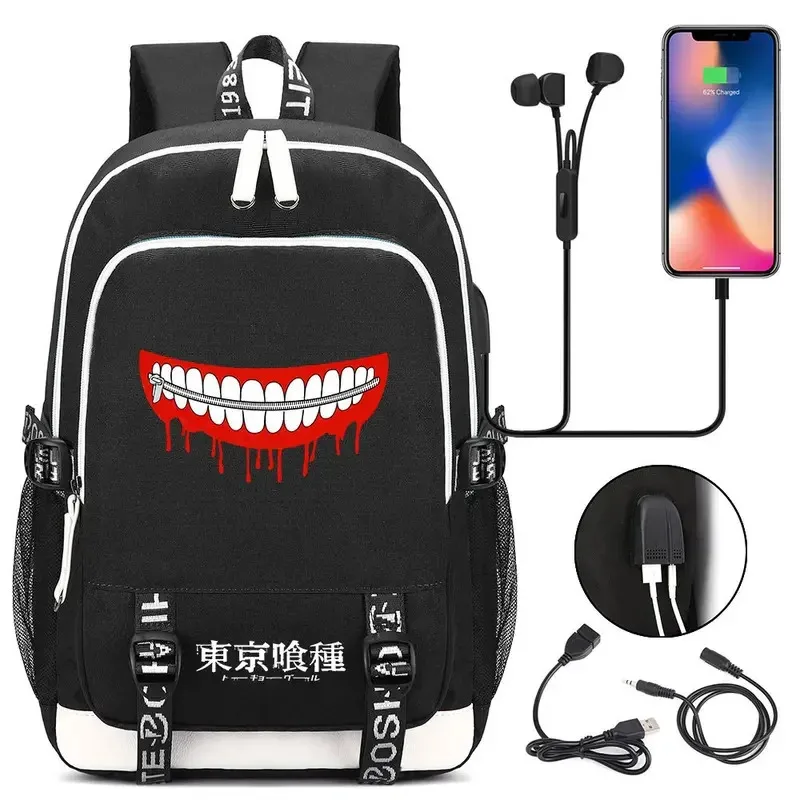 Новые школьные сумки Tokyo Ghoul для подростков, рюкзак для ноутбука с зарядкой через USB, женский и мужской рюкзак для мальчиков и девочек, сумка для книг Mochila Travel PT19