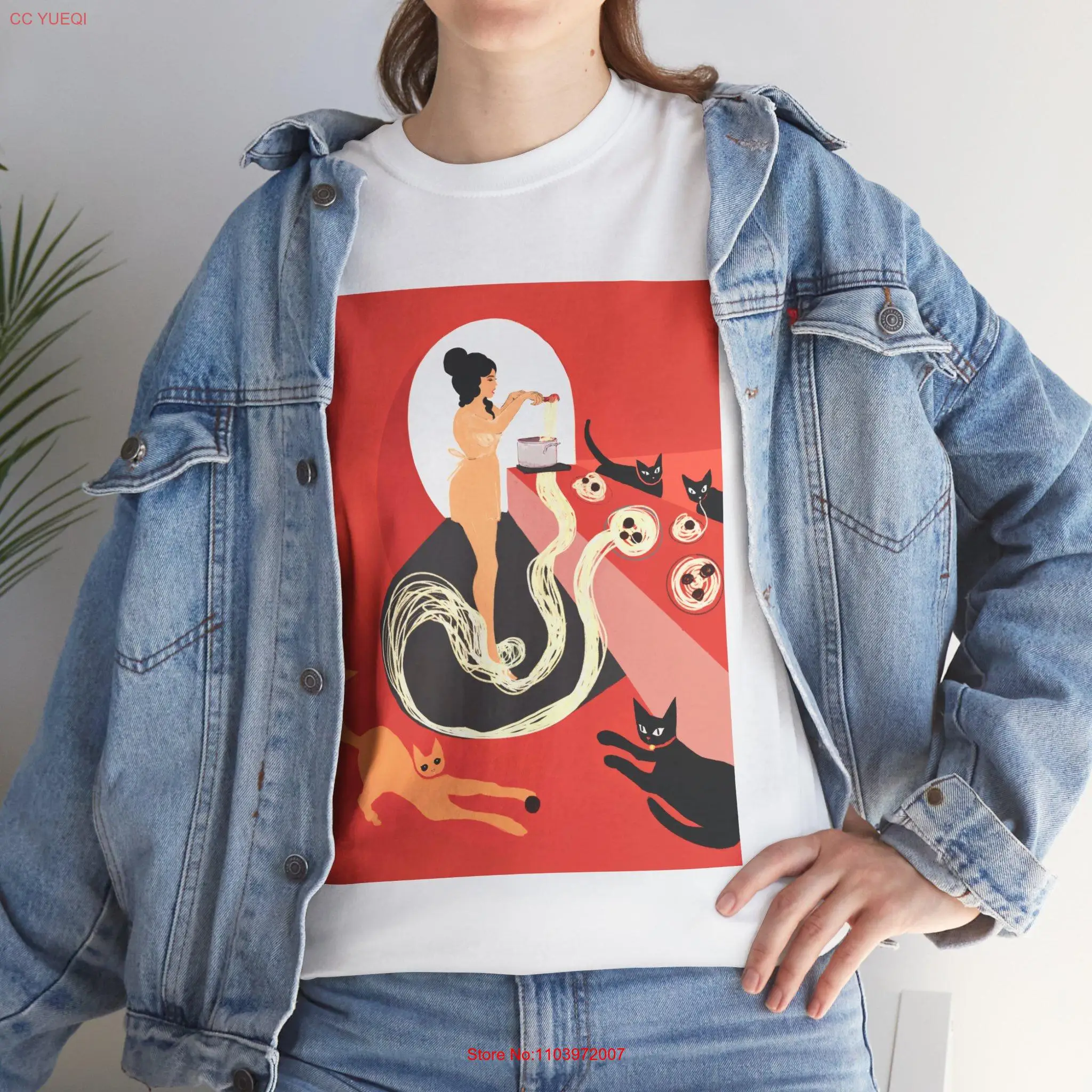 Футболка Cat Lady Mom Funny for Lover Original ArT Pasta Foodie Cooking с длинными или короткими рукавами