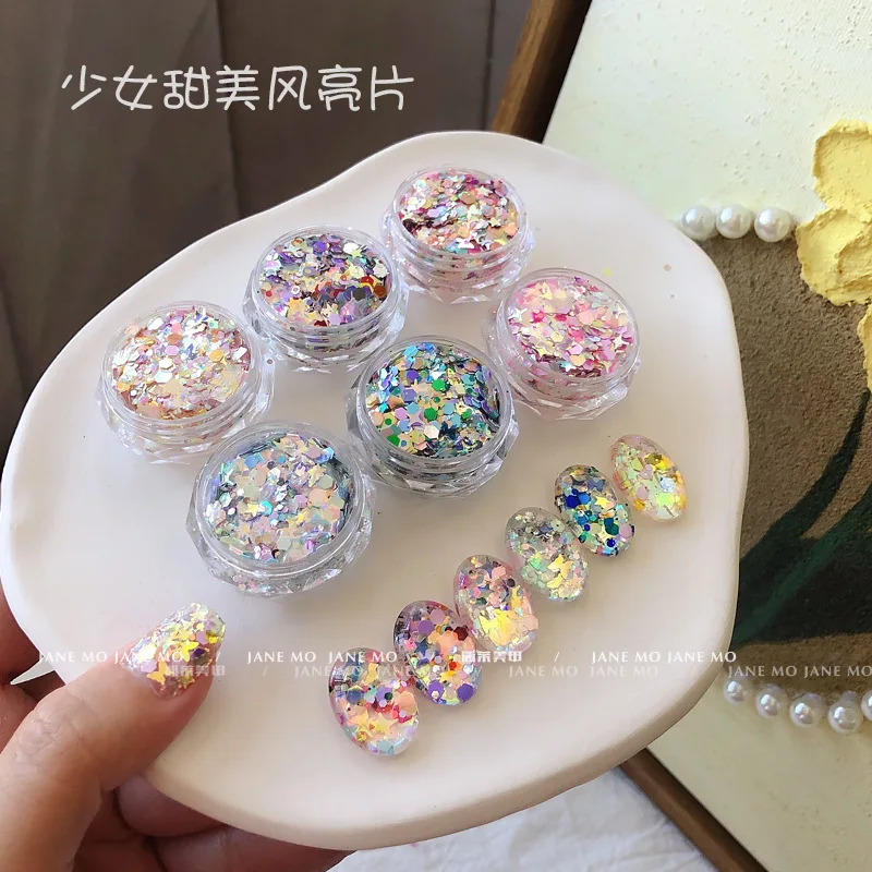 Радужный бриллиантовый Блестящий Порошок для ногтей Macaron, сделай сам, хромированная пудра, сверкающие шестигранные крупные хлопья, украшения для маникюра