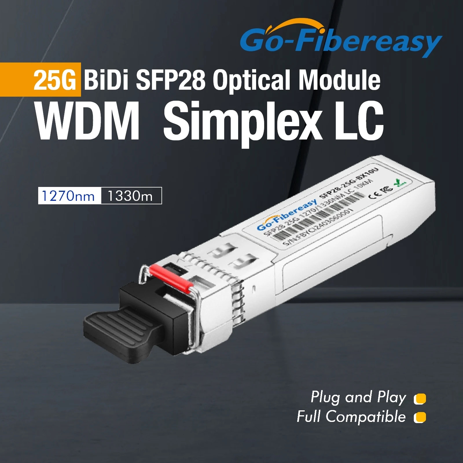 Модуль приемопередатчика 25 Гб SFP28 BiDi 25Gbase-BX-U/D Tx1270/Rx1330nm 10 км 20 км 40 км одиночный оптический модуль LC/UPC 25 Гбит/с SFP28