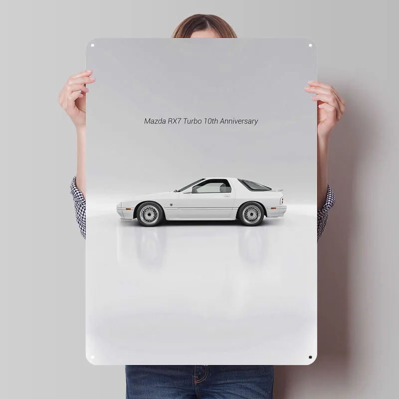 Mazda RX7 Turbo 10-летие Классический автомобильный металлический постер Человек Пещера Пользовательские металлические жестяные знаки для гаража Настенное художественное украшение Ретро