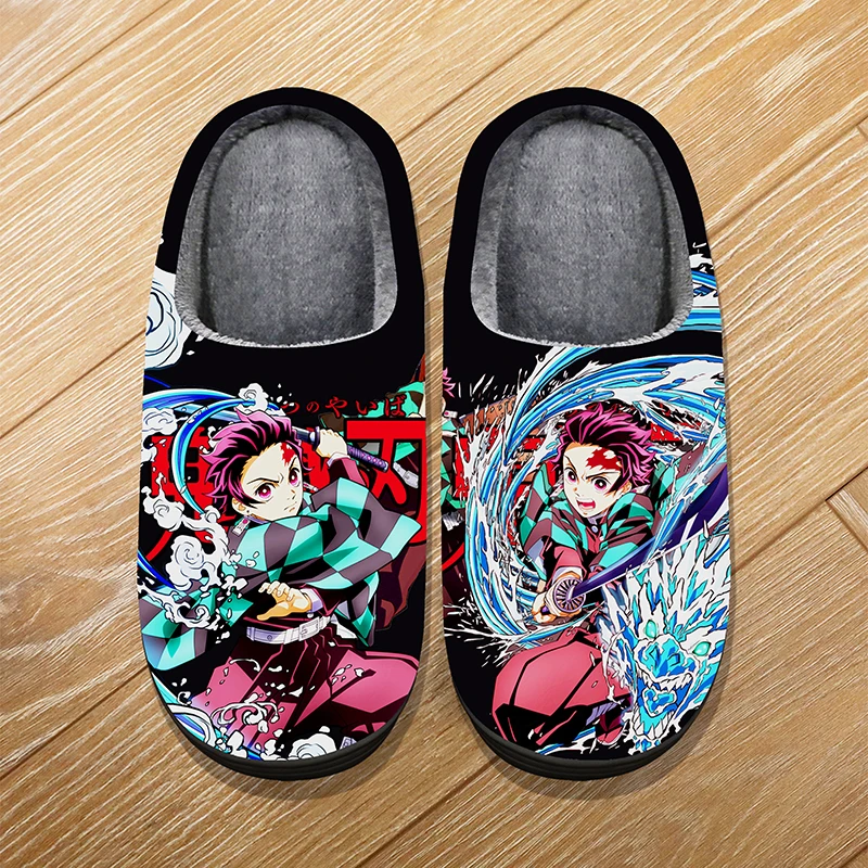 Custom Size Winter Soft Warm Cartoon Slippers For Adult Kids Anime Demon Slayer Kamado Tanjirou Cosplay Indoor Cute Slippers