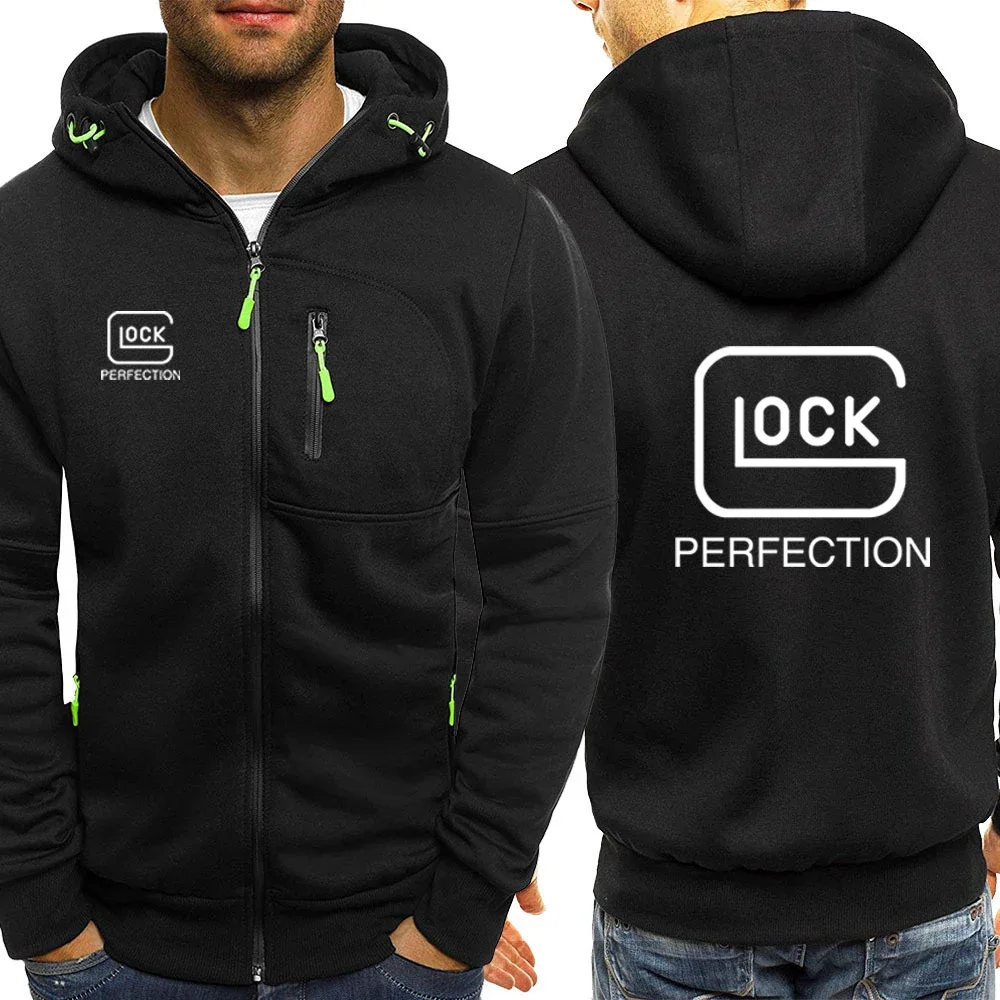 Фото Мужская куртка с капюшоном Glock, однотонная Повседневная Толстовка с длинными рукавами и застежкой-молнией, 2023 №1