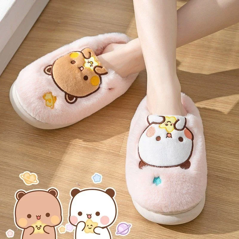 Фото Плюшевые тапочки с медведем Bubu Dudu, аниме, тапочки для пар с героями мультфильмов, зимние домашние уличные нескользящие хлопковые туфли на толстой подошве, теплая №4