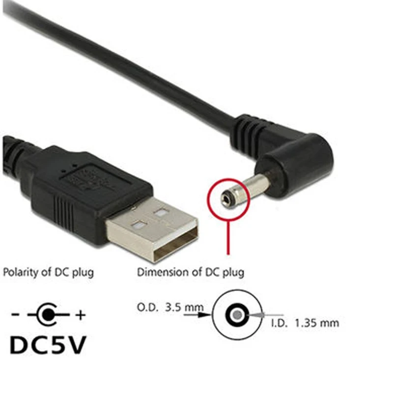Фото Черный Угловой 90 USB штекер-Штекер кабель питания постоянного тока 5,5*2,5 мм 3,5*1,35 мм ПРИБЛИЗИТЕЛЬНО 5,5*2,1 мм Удлинительный USB-кабель 0,8 м №3