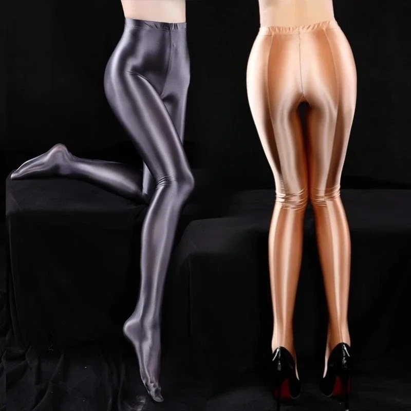M L XL Plus Size Back Seam Leg Slim Pantyhose Satin Glossy Pencil Pants Women Fitness Yoga Leggings Oil Shiny Party Club Tights Женские носки и чулочные изделия