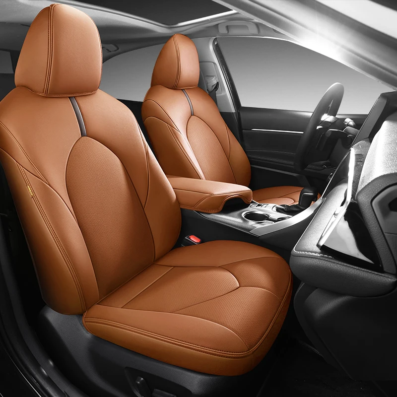 Чехлы на сиденья автомобиля под заказ для Toyota Camry 2018 2019 2021 2022 2024 Premium из водонепроницаемой искусственной кожи-Полный комплект автозапчастей