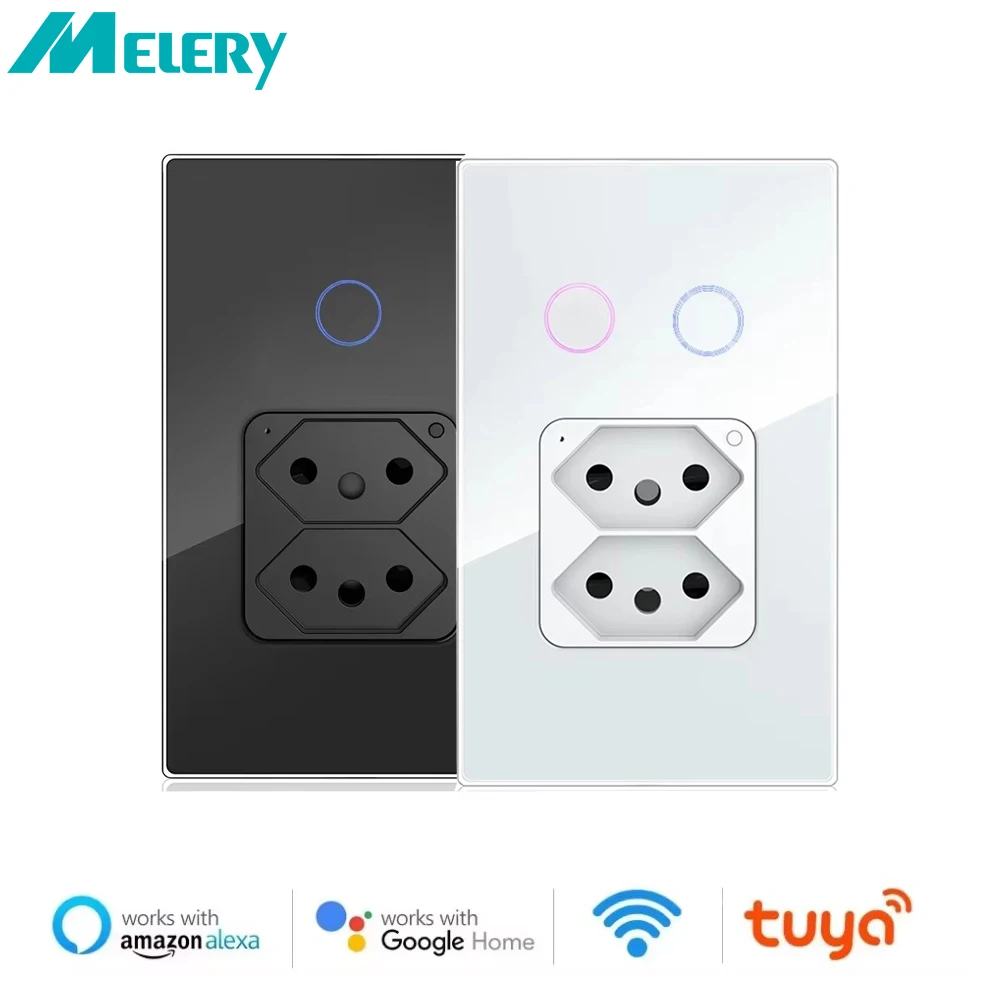 Melery Wi-Fi Smart Brazil Настенная розетка Выключатель света 10A 20A Розетка Сенсорный датчик Стеклянная панель Пульт дистанционного управления от Tuya Alexa Google Home