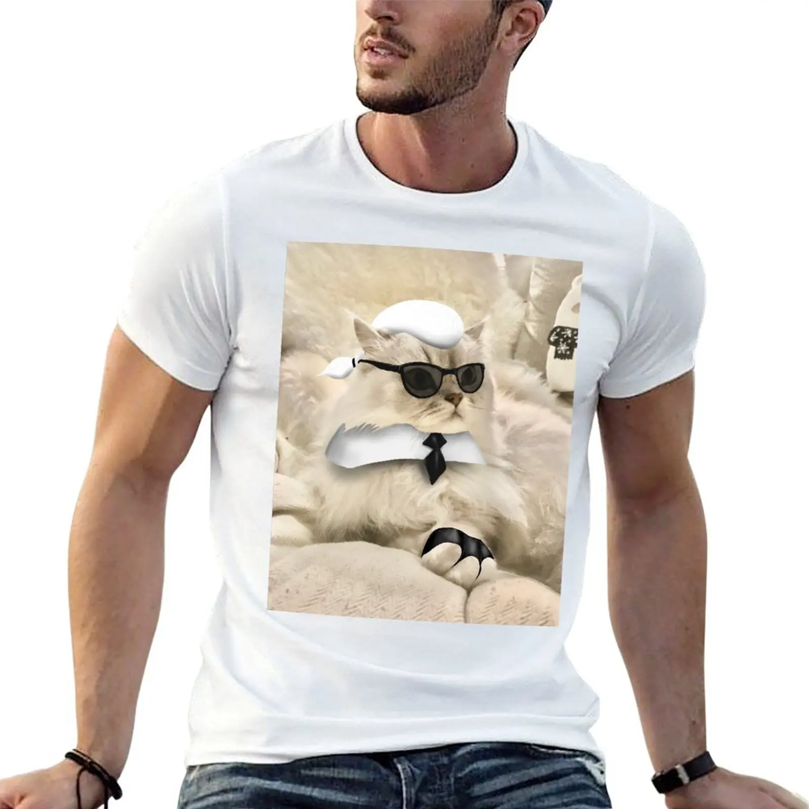 Футболка Chat Lagerfeld, мужские футболки с рисунком, мужские футболки с рисунком, футболка
