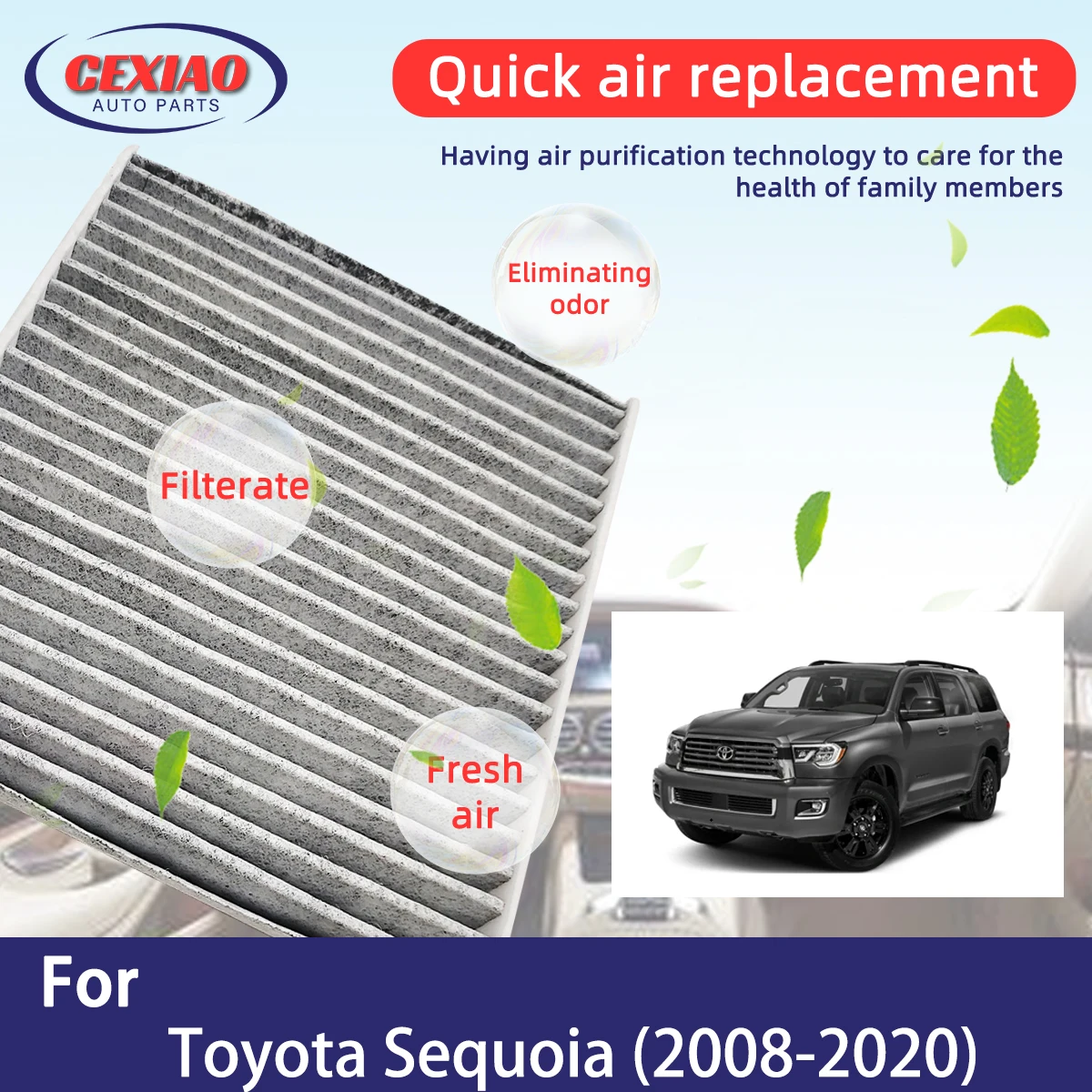 Автомобильный салонный фильтр для Toyota Sequoia 2008-2020, автомобильные фильтры из углеродного волокна P3875WS 80219-SHJ-A01 80292-SDA-407 80292-SDA