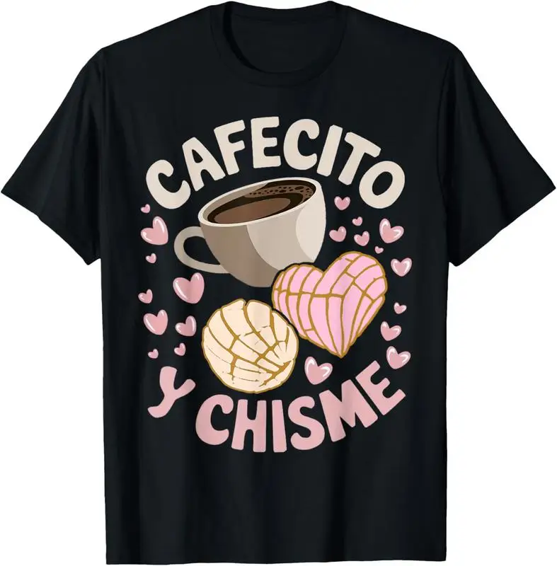Мужская винтажная футболка из стираного хлопка из 100% хлопка Cafecito Y Chisme Latina Mexican Baked Concha Pastry Conch свободного кроя с короткими рукавами