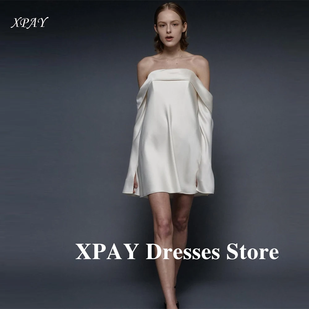 XPAY сексуальные с открытыми плечами цвета слоновой кости шелковые свадебные платья с длинными рукавами женские вечерние платья невесты вечерние коктейльные формальные индивидуальные платья