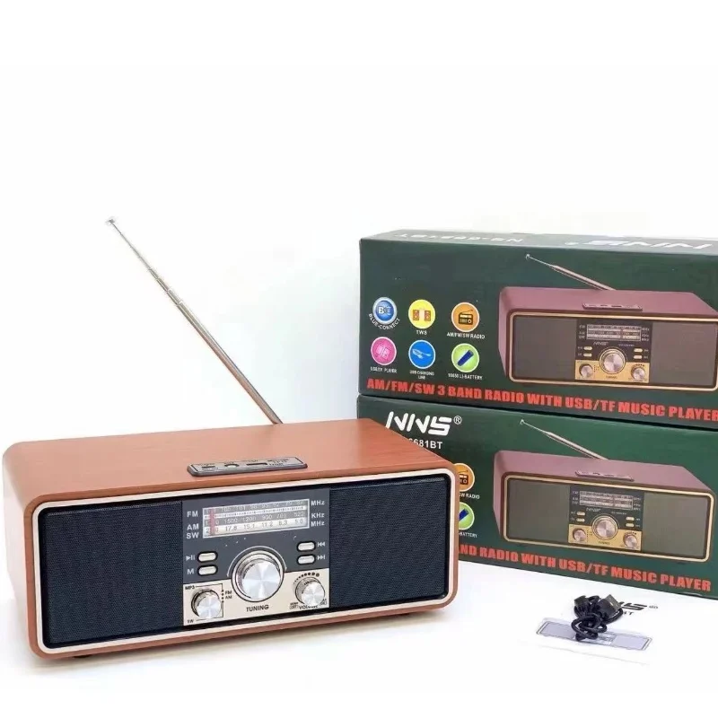 Деревянные Bluetooth-колонки в стиле ретро, беспроводной сабвуфер с AM/FM/SW, многодиапазонная трансляция, поддержка AUX USB TF, слот для карт, плеер Портативное аудио и видео