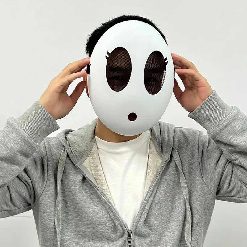 Фото Новая модель маски Game Bros Shy Guy для косплея, смешная унисекс маска для детей, мальчиков и девочек, взрослых, утолщенная пластиковая маска для Хэллоуина, карнавала и вечеринки №3