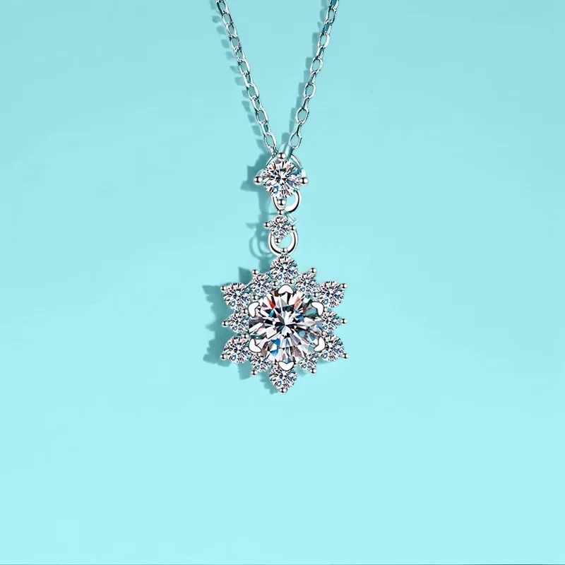 1CT S925 Серебряное ожерелье с муассанитом, подвеска в виде снежинки, элегантная роскошная модная минималистичная цепочка с замком, женская подарочная коробка GBA