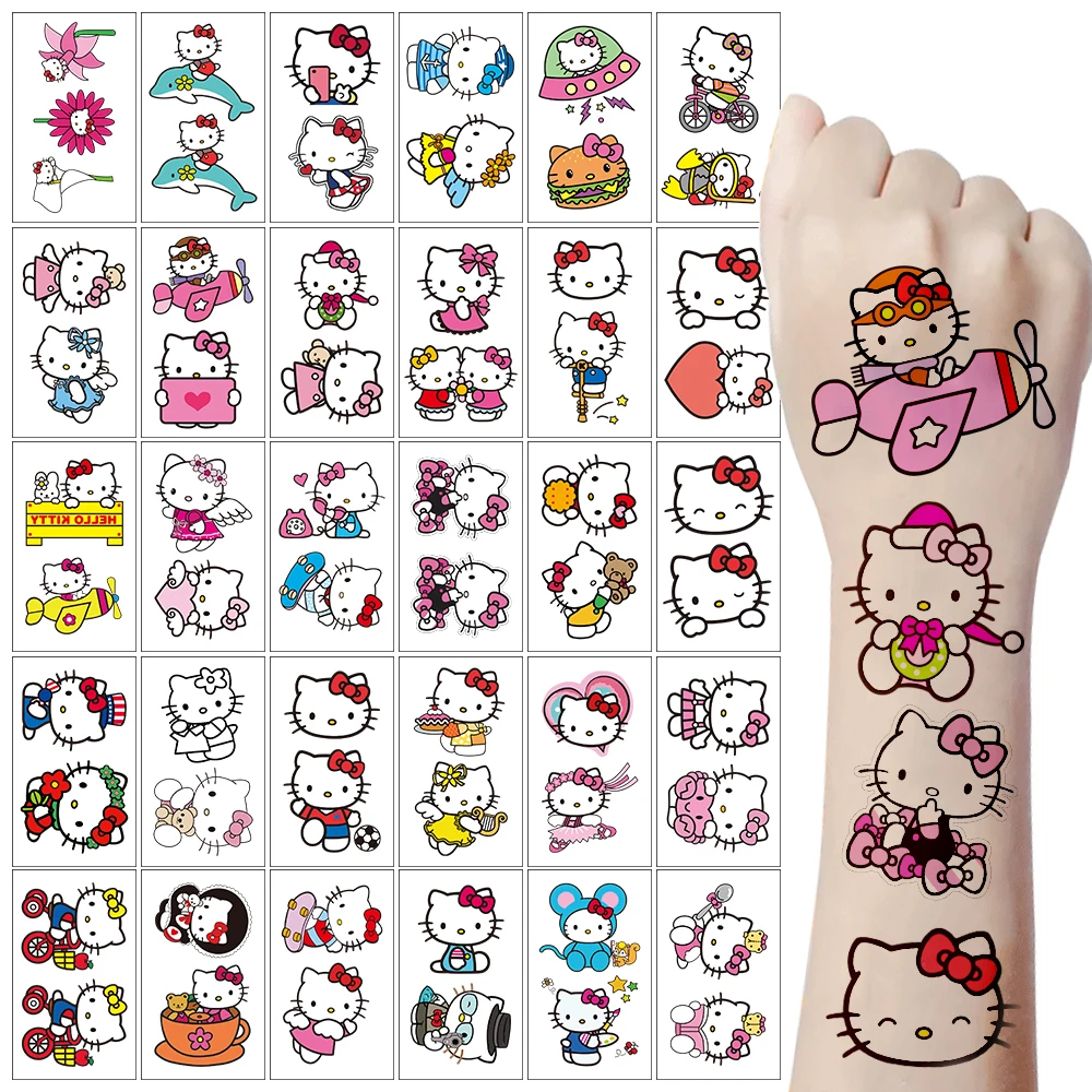 30 шт./компл., 3D татуировки с рисунком «Hello Kitty», наклейки Kuromi «Hello Kitty», милые водонепроницаемые поддельные татуировки, наклейки для девочек и мальчиков, подарок