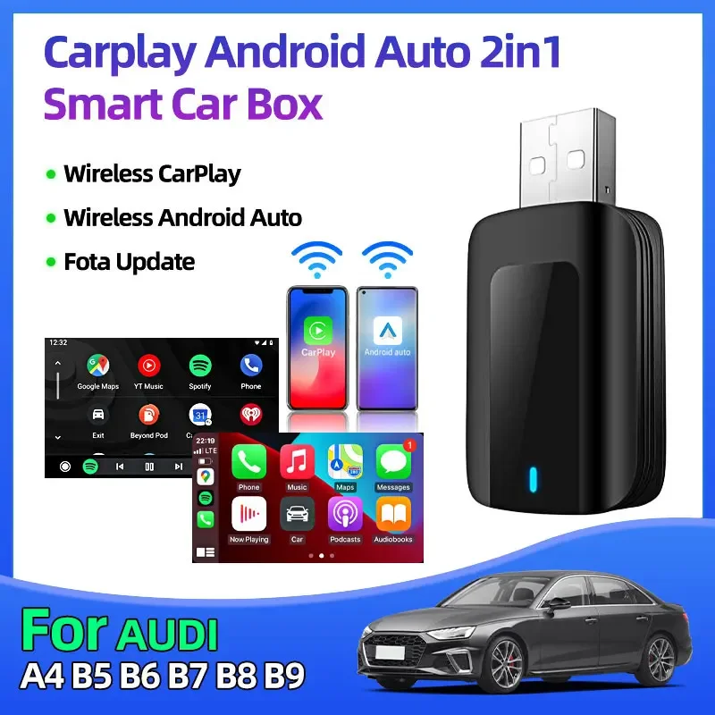 Для Audi A4 B5 B6 B7 B8 B9 Mini Wireless Carplay и Android Car 2in1 Smart Ai Box с USB Plug and Play Smart Link Phone CarPlay