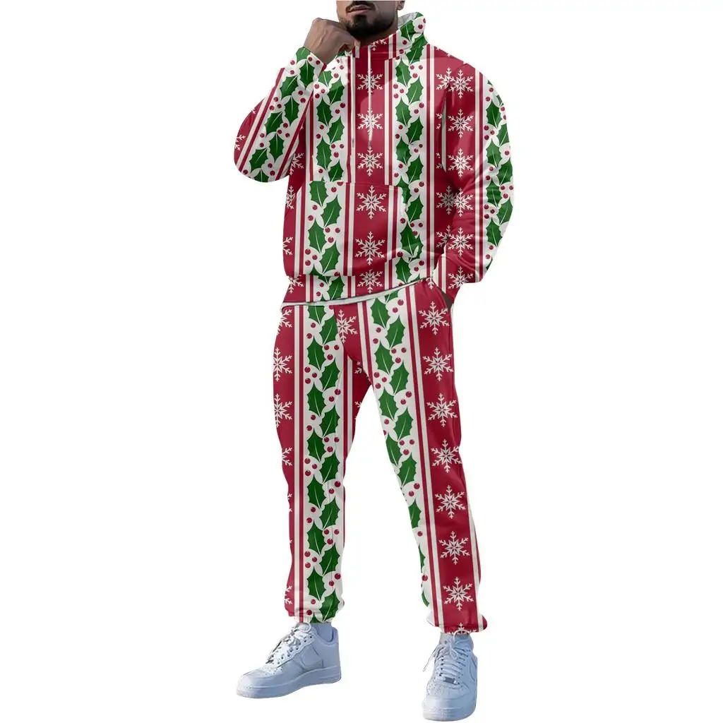 Herren Herbst und Зима Weihnachtsdruck Толстовка с капюшоном Langarm и комплект шлангов для бега Повседневная вечеринка Фестиваль Модная одежда