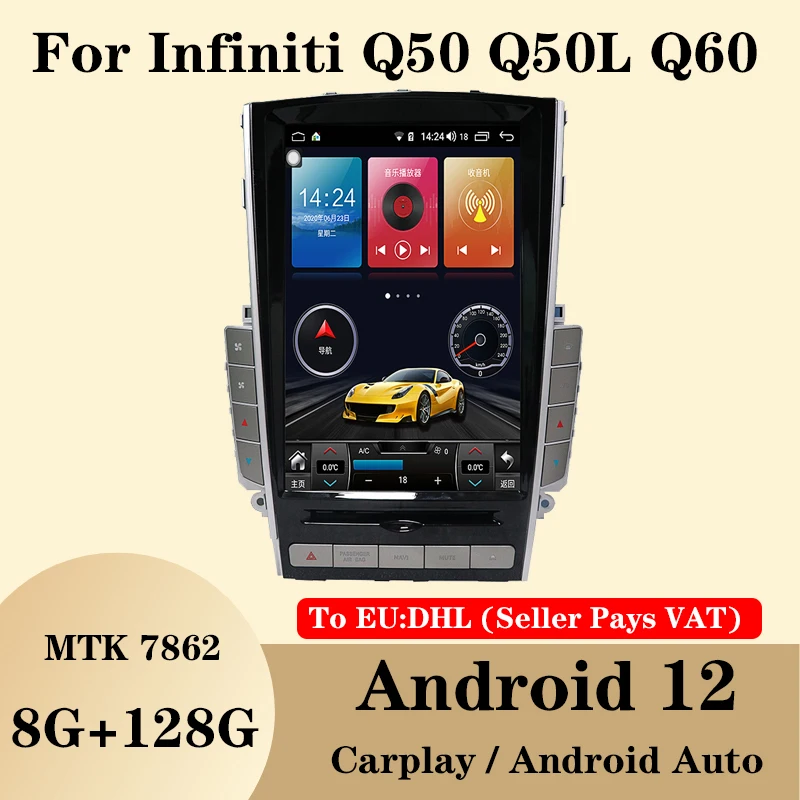 Android12 Carplay Auto для Infiniti Q50 Q50L Q50S Q60 2012-2020 Автомобильное радио Мультимедийный плеер Bluetooth 4G GPS Navi HD