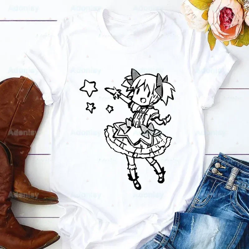 Фото Madoka Magica Puella Magi женская футболка для девочек Harajuku Mahou Shoujo Kyubey Homura Hakemi Kaname Mami графические топы Kawaii футболка №5