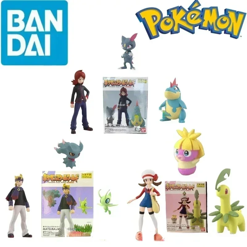 Bandai оригинальные весы World POKEMON Johto Region Kotone Bayleef Silver Croconaw Morty Celebi аниме фигурки игрушки для детей подарок