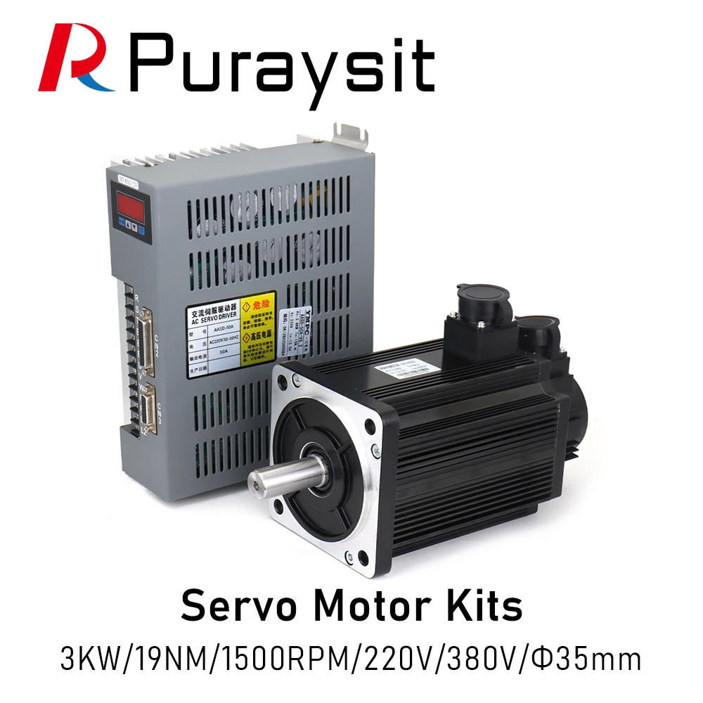 Комплекты серводвигателей переменного тока Puraysit 3 кВт 180ST-M19015 AASD40A 19 Нм 1500 об/мин 220 В 380 В с кабелем 3 м