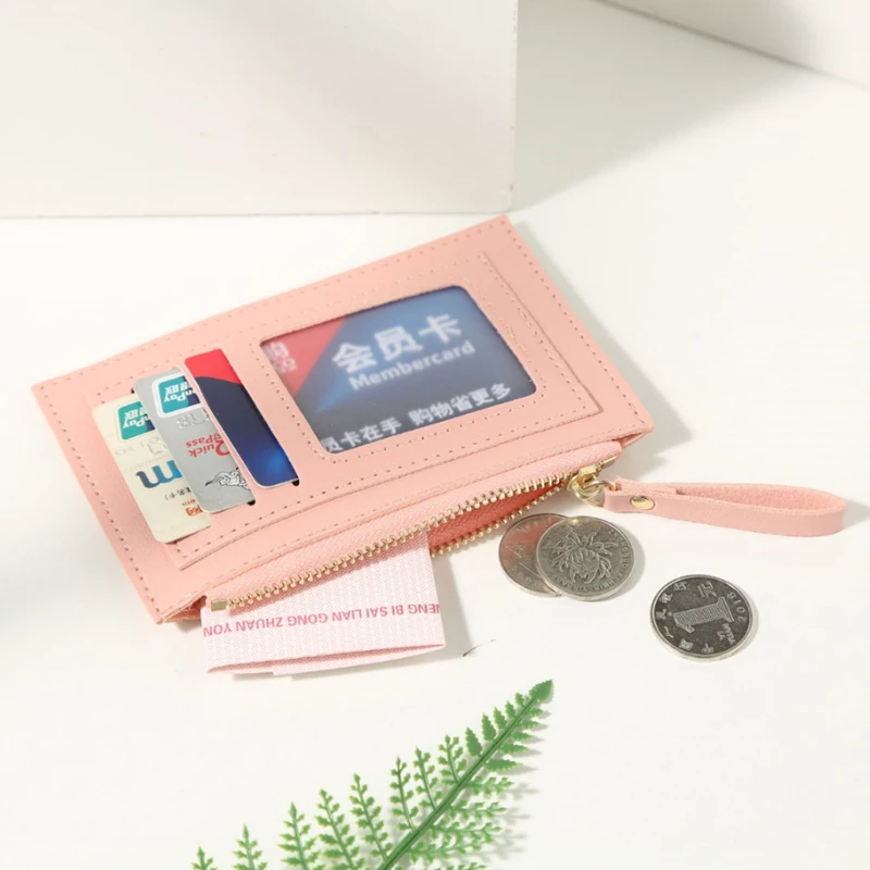 Фото Tempat Kredit Kartu ID Uang Tunai Ritsleting PU Wanita Pria Hadiah Bisnis Mini Warna №3