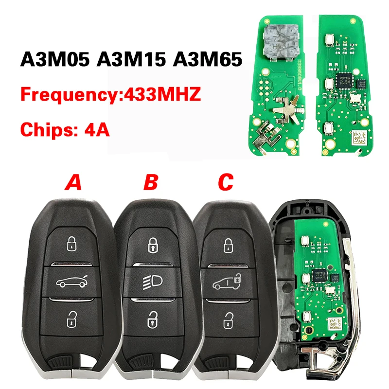 CN009070 Послепродажный 3-кнопочный смарт-ключ FCC A3M05 A3M15 A3M65 4A чип 433,92 МГц для P-eugeot Smart Remote Fob Key 3008 4008 5008