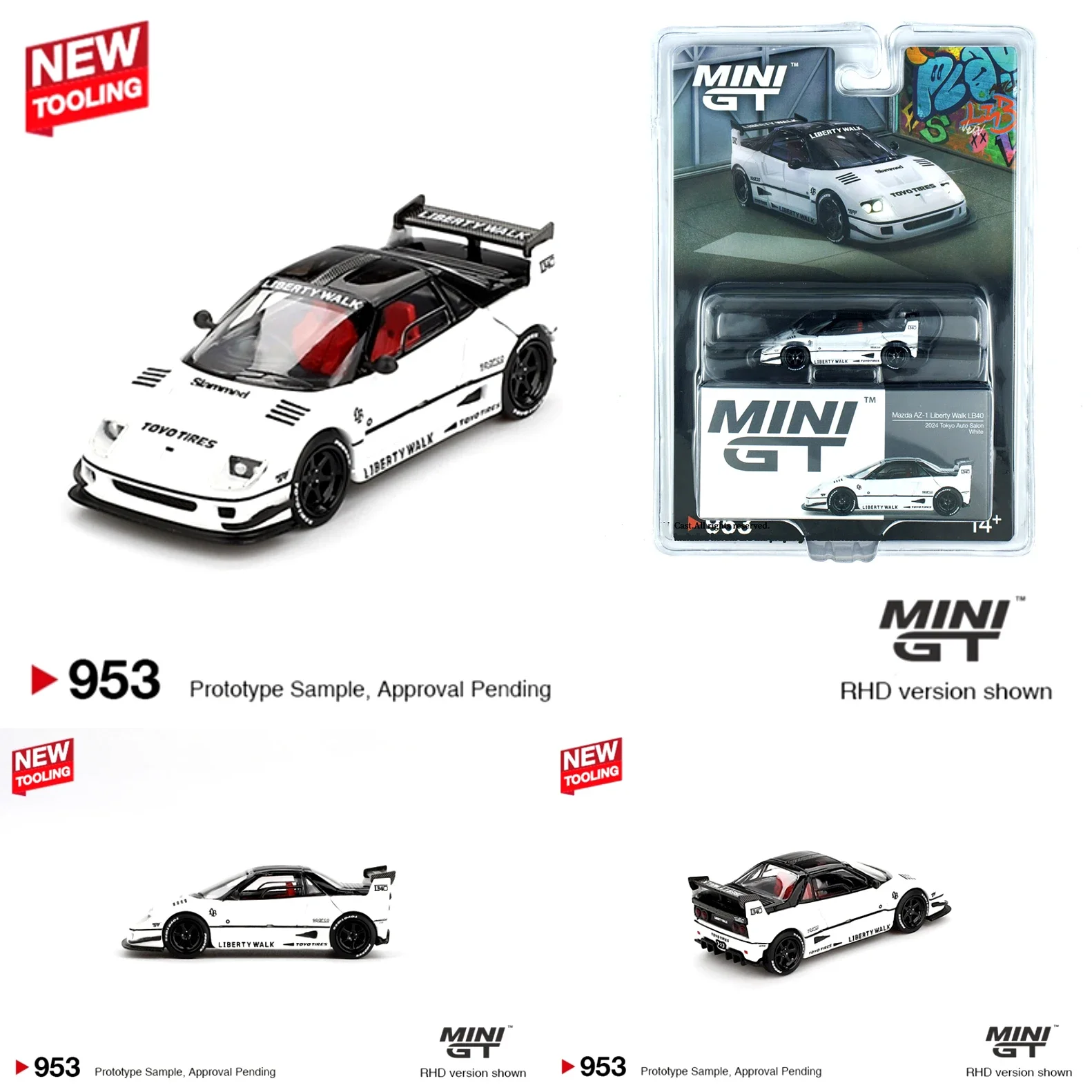 MINIGT 953 В наличии 1:64 LBWK AZ1 LB40 Белый 2024 Tokyo Auto Salon Коллекция игрушек Литая под давлением модель