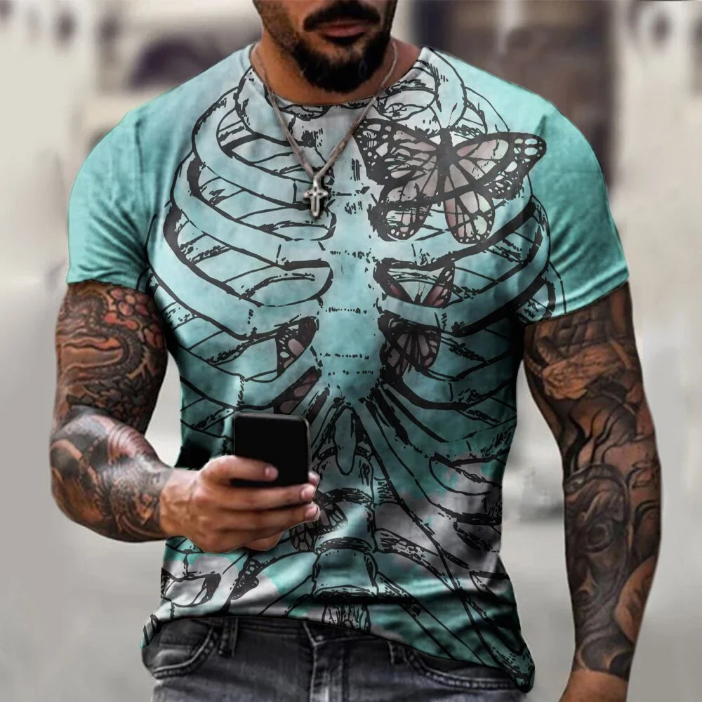 Фото Horror Skeleton T-Shirts Bone Scary 3D Print Streetwear Men Women Fashion Oversized Short Sleeve T Shirt Kids Tees Tops Clothing №3