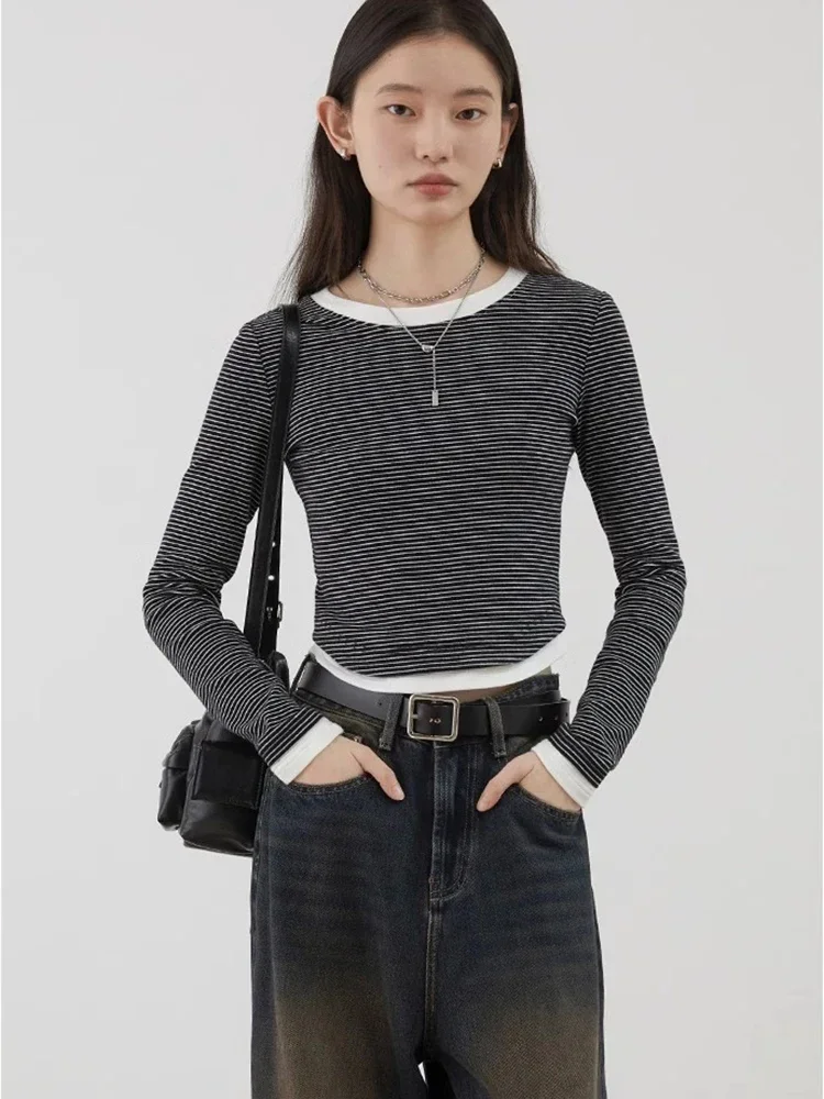 Женские футболки CHIC VEN, новые корейские полосатые женские футболки с круглым вырезом, облегающие базовые женские топы с длинными рукавами, осень-зима 2024 (art.: 3920ca05ba2e0) - 3920ca05ba2e0