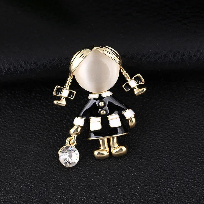 Small Cute Little Girl In Black Dress Nurse Brooches Rhinestone Crystal Brooch Pin Drop Oil Corsage Clothing Coat Jewelry (art.: 3920cb7cf439c) - 3920cb7cf439c