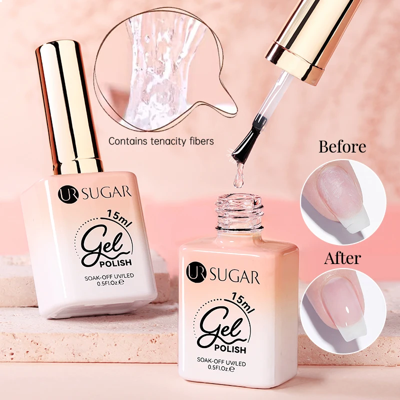 Фото UR SUGAR 7/15 мл прозрачное волокно, резиновая основа, гель, полуперманентный гель, ремонт сломанных ногтей, строительный гель из стекловолокна, маникюр №3