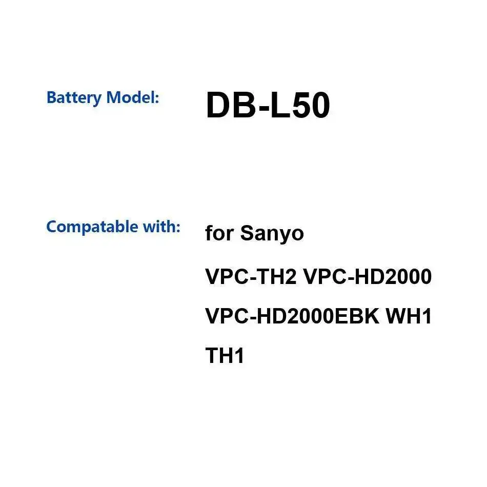 Высокопроизводительный DB-L50 2000 мАч для Sanyo Vpc-TH2 Vpc-HD2000 Vpc-HD2000EBK WH1 TH1, емкость аккумулятора камеры