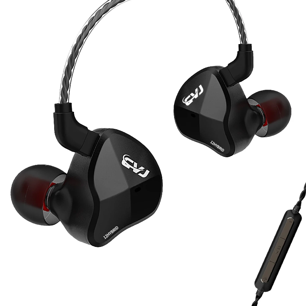 CVJ CSN 12 шт. гибридные металлические наушники-вкладыши HIFI музыкальные наушники мониторные наушники (с микрофоном, черные)