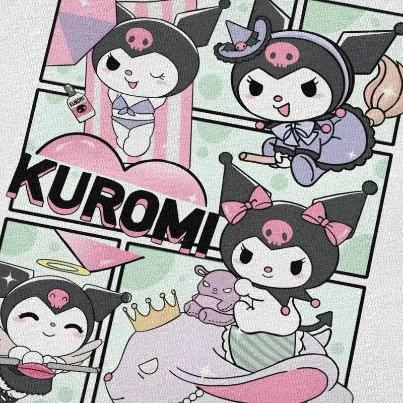 Фото Модная футболка Sanrio Anime Kuromi на заказ, мужская футболка из чистого хлопка с короткими рукавами, футболки для отдыха, модные футболки №4
