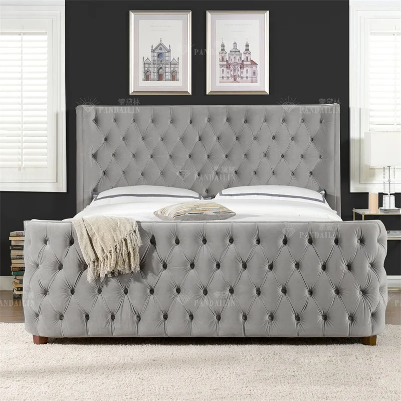 Фото Заводская двуспальная кровать размера «queen-size» OEM, мягкая бархатная квадратная кровать для хранения вещей со встроенным подъемником под телевизор, кровать размера «king-size» №2
